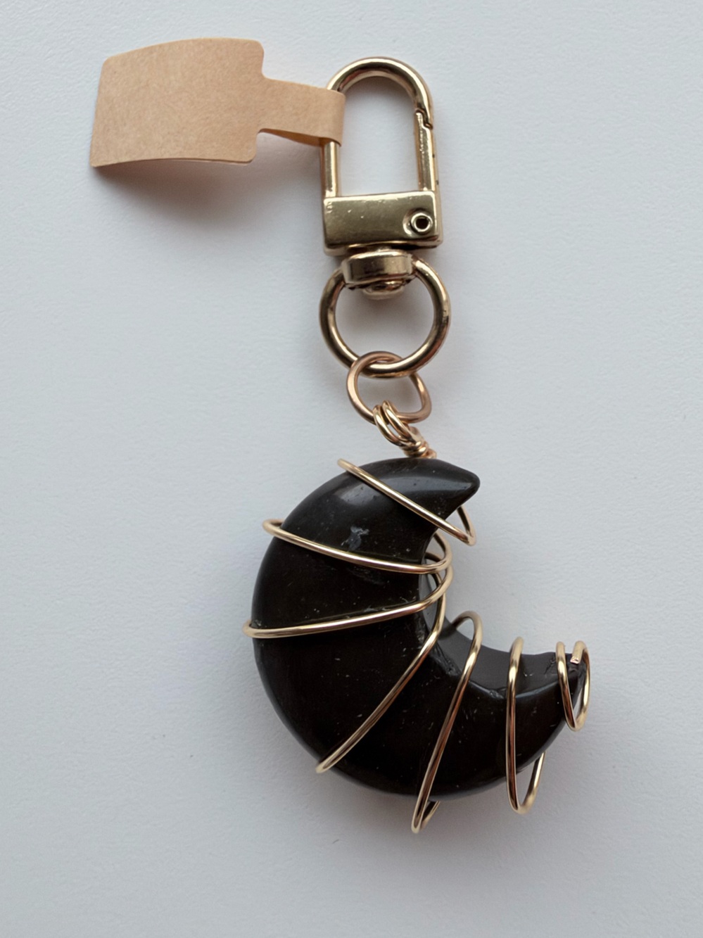 Black Onyx Moon Bag Charm Gold